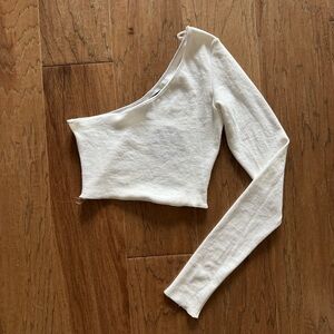 NWT White Fox One-Shoulder White Long Sleeve Crop Top Size XL
